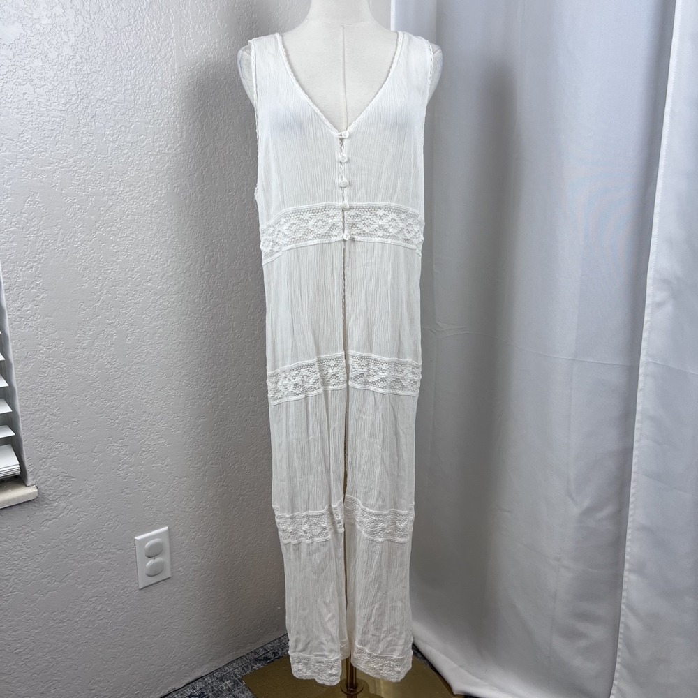 Y2K Duster Midi Dress Womens L/XL Button Front Open Fairy Festival Boho Western